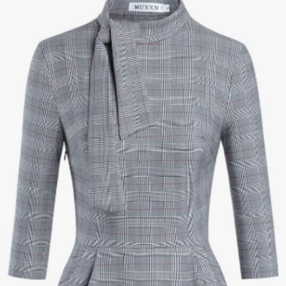 Gray Sheath Ruched Plaid Pencil Dress - Size 2XL